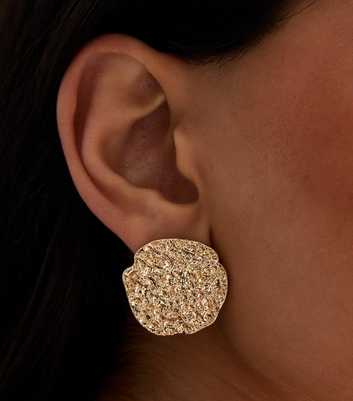 Gold Tone Large Textured Stud Earrings 
