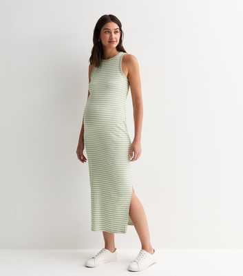 Maternity Green Stripe Jersey Racer Vest Dress