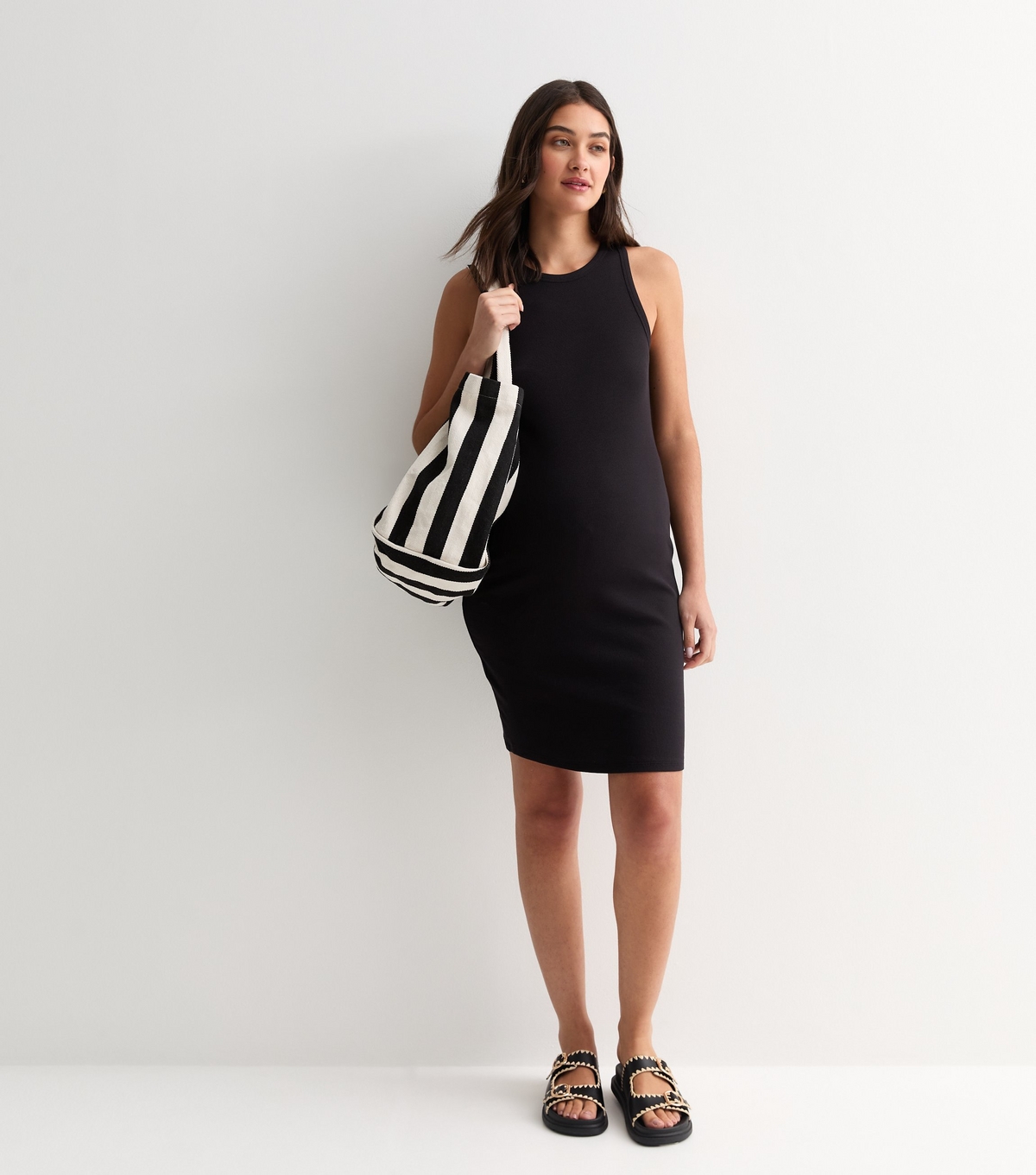 Women's Maternity Black Rib Stretch-Cotton Mini Dress New Look