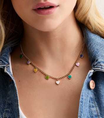 Multicoloured Enamel Heart Charm Necklace
