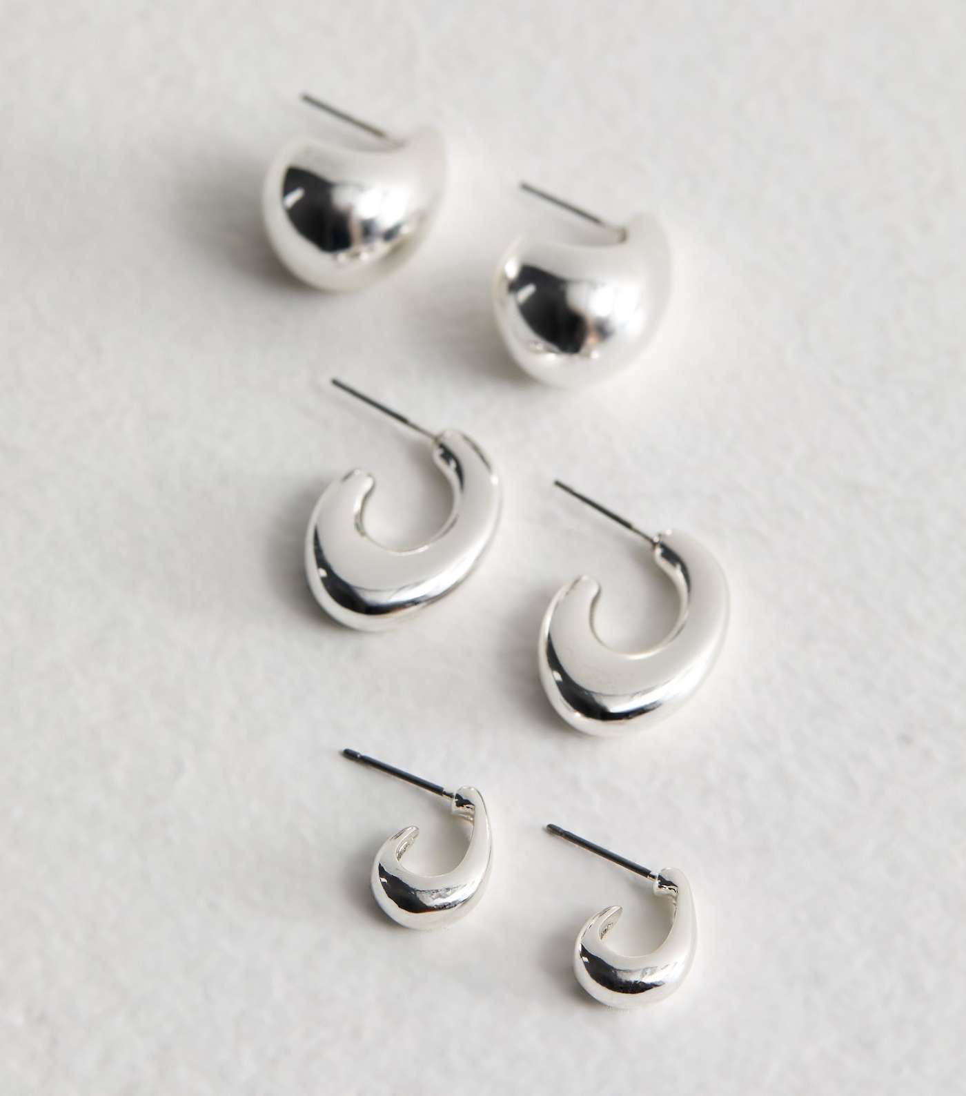 3 Pack Silver Teardrop Hoop Earrings Image 3
