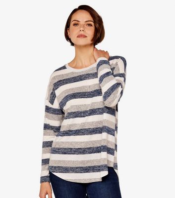 Apricot Navy Stripe Soft Knit Long Sleeve Top New Look