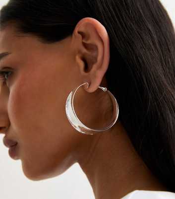 Silver Tone Wide Curved Hoop Earrings