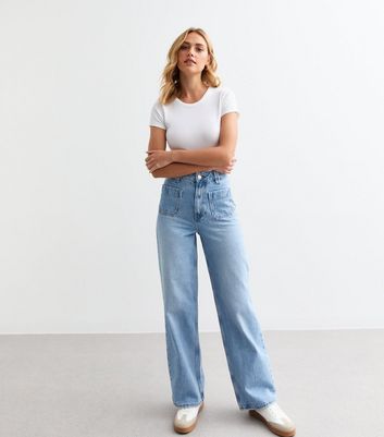 Blue Patch Pocket Wide Leg Jeans New Look