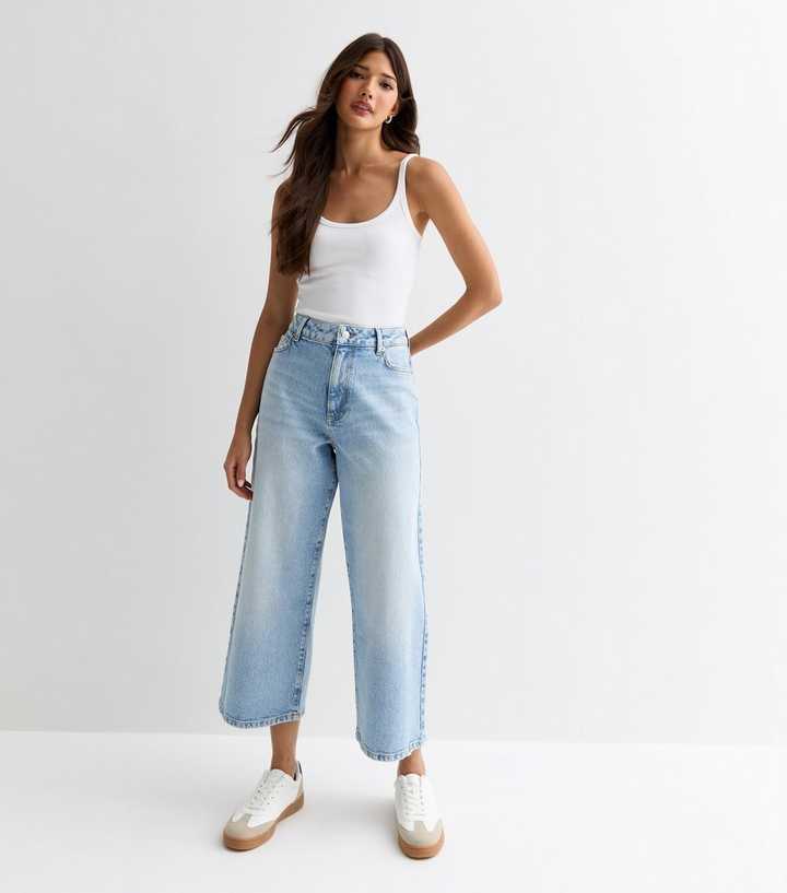Pale Blue Cropped Adalae Wide Leg Jeans