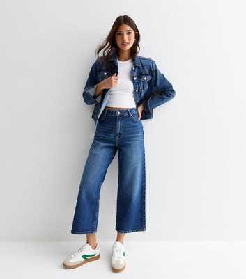 Blue Cropped Wide Leg Jeans