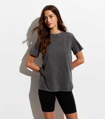 Dark Grey Acid Wash Cotton T-Shirt