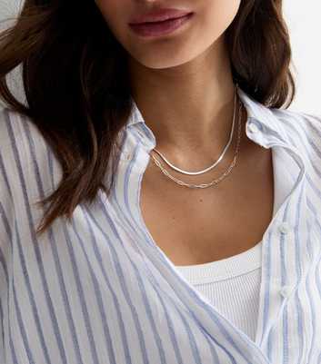 Silver Tone Double Layer Snake Chain Necklace