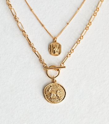 Gold Layered Open Circle Coin Pendant Necklace New Look