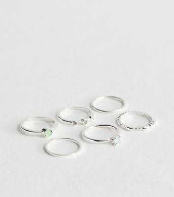 6 Pack Silver Diamanté Mixed Rings