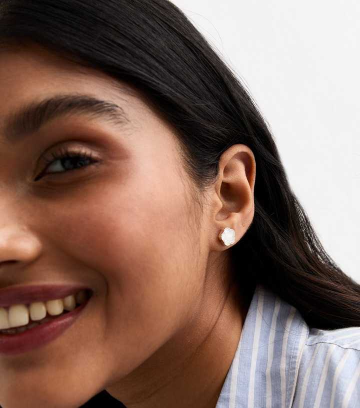 White Flower Stud Earrings