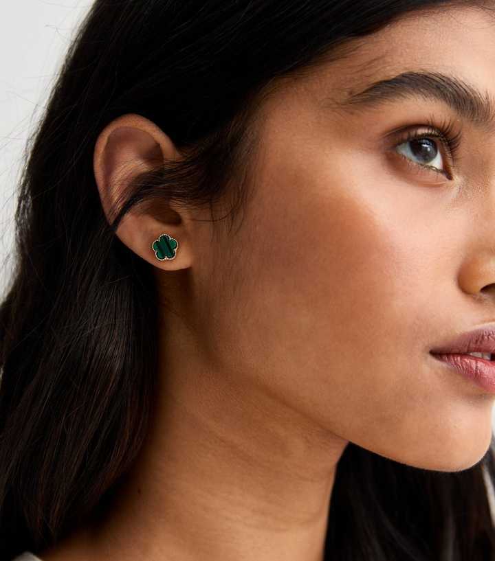 Green Flower Stud Earrings