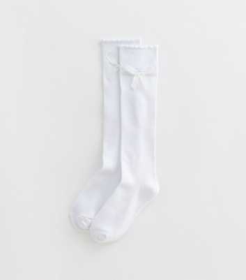 Girls White 2 Pack of Cotton-Blend Bow Knee-High Socks