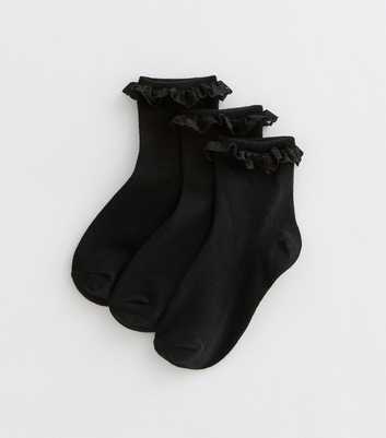 Girls 2 Pack Black Cotton-Blend Cable Frill Trainer Socks