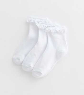 Girls 2 Pack White Cotton-Blend Cable Frill Trainer Socks