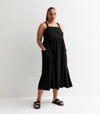 Curves Black Pocket Strappy Midi Dress
