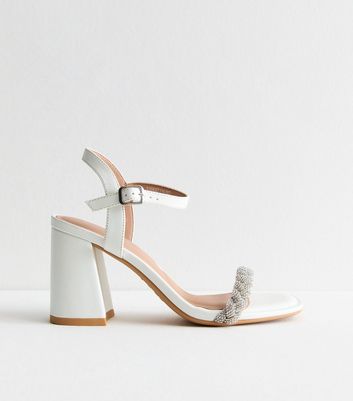 White embellished block heels sales