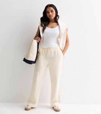 Petite Off White Jersey Wide Leg Joggers New Look