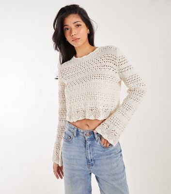 Pink Vanilla Stone Crochet Knit Top New Look