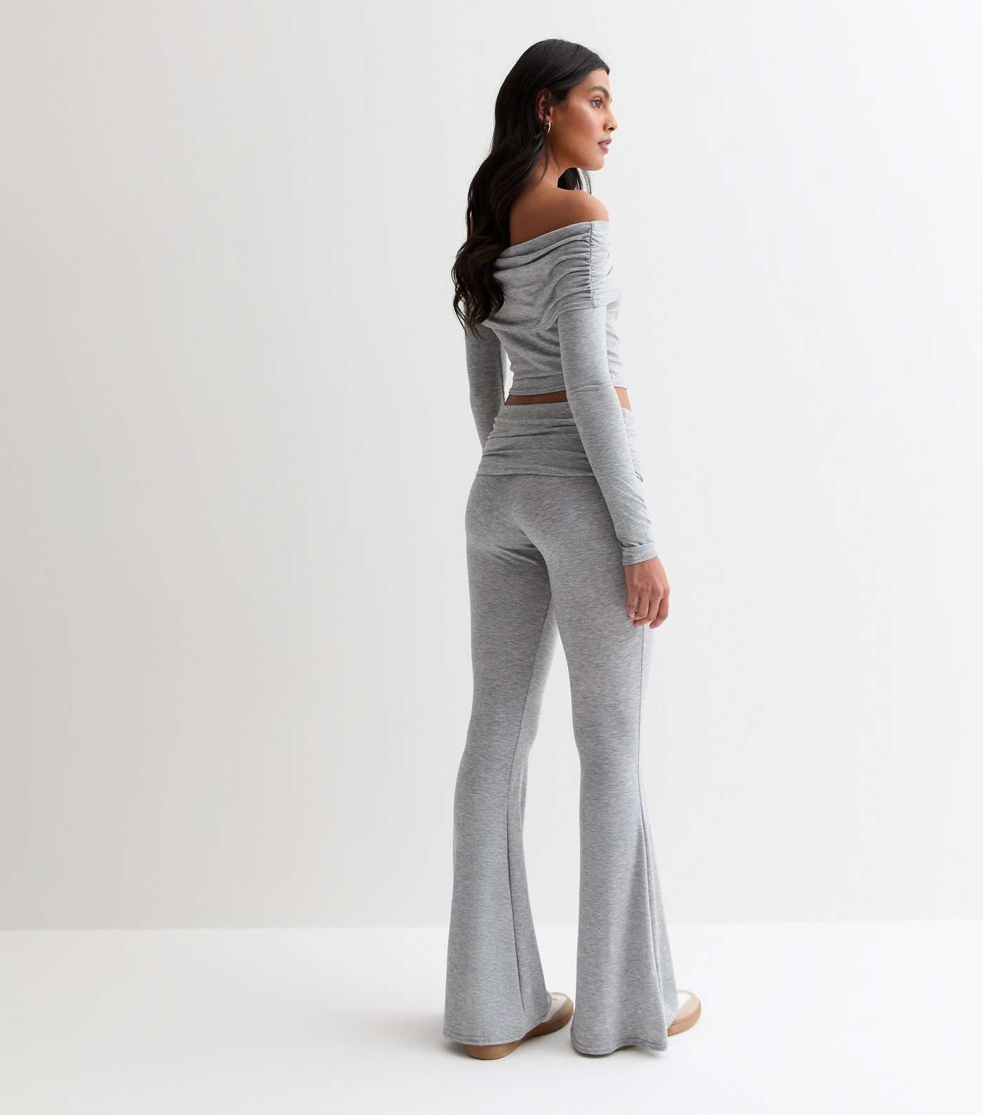 Pink Vanilla Grey Jersey Fold Over Waist Flared Trousers Image 4
