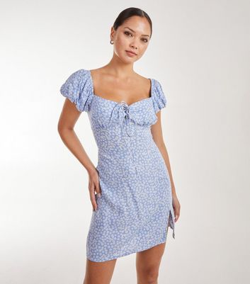 Pink Vanilla Blue Floral Ditsy Print Mini Milkmaid Dress | New Look
