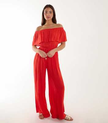 Blue Vanilla Red Metallic Stripe Bardot Jumpsuit