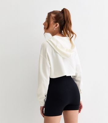 Girls Cream Cropped Hoodie New Look