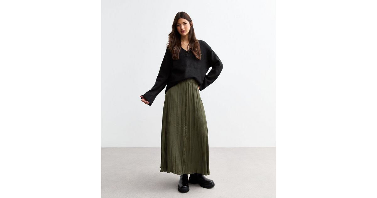 Pleated Skirts Khaki Wrap Maxi Skirt A-line Khaki Work Maxi Skirt