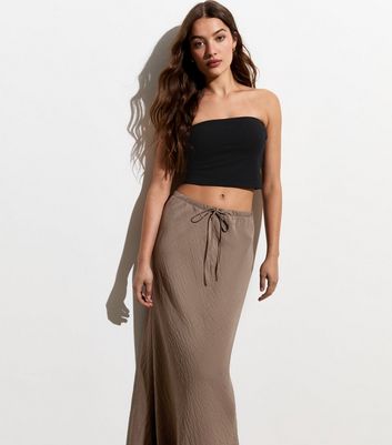 Brown Textured Drawstring Waist Maxi Skirt New Look