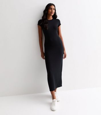 Black Short Sleeve Bodycon Midi Dress | New Look