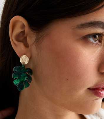 Green Resin Leaf Drop Earrings 