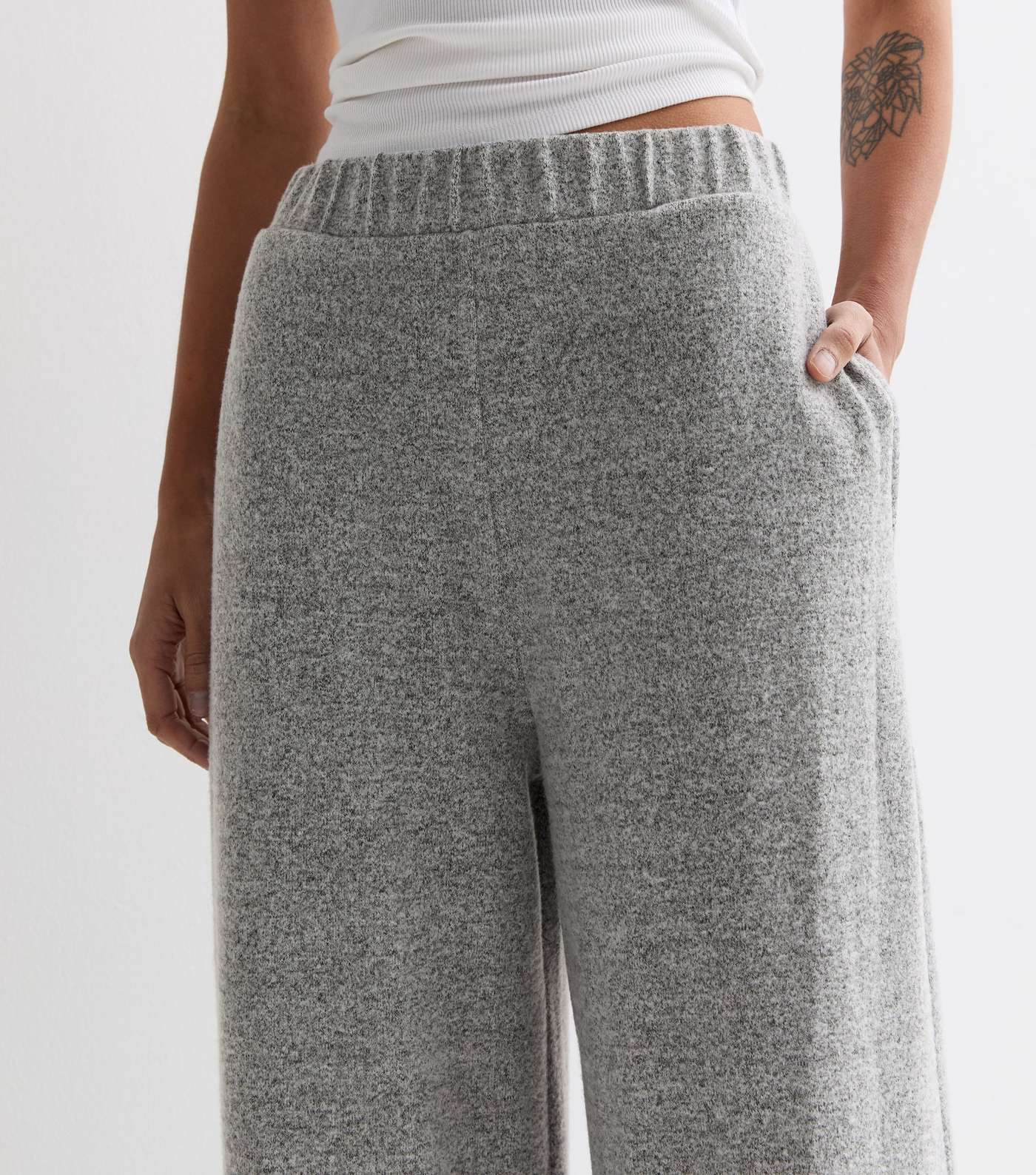 Grey Brushed Jersey Wide Leg Trousers Image 2
