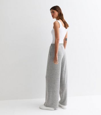 Grey Brushed Jersey Wide Leg Trousers New Look