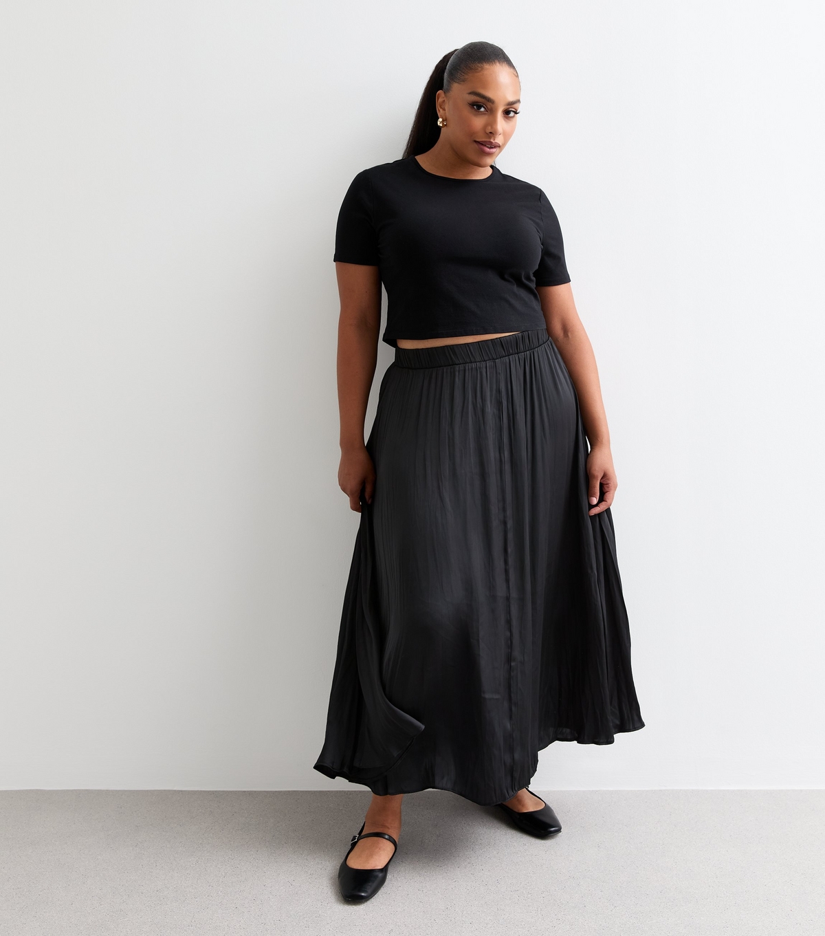 Women's Plus Size Black Pleated Midi Skirt Curves New Look