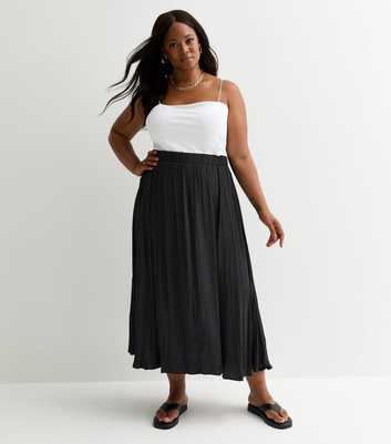 Curves Black Pleated Midi Skirt