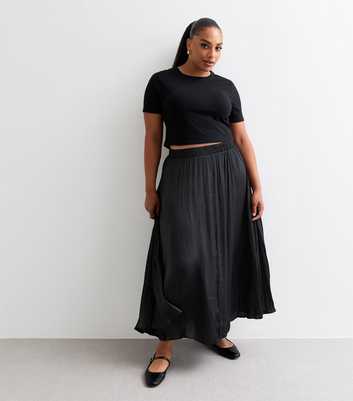 Curves Black Pleated Midi Skirt