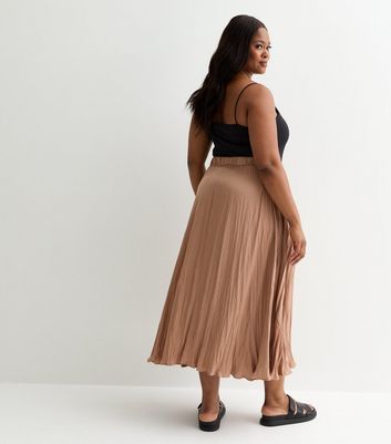 Curves Mink Pleated Midi Skirt New Look