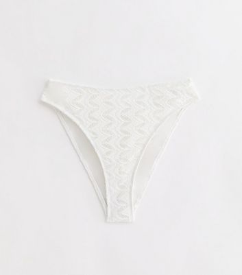 White Crochet-Lace High-Waist High Leg Bikini Bottoms New Look