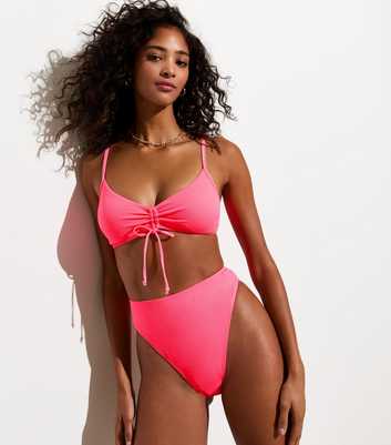 Neon Pink Popcorn Textured High-Waisted Bikini Briefs  