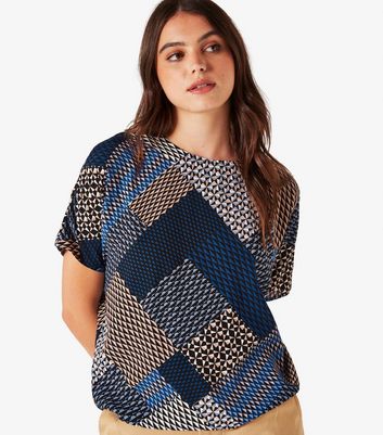 Apricot Navy Geometric Patchwork Top New Look