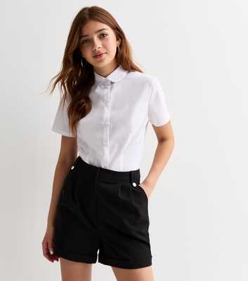 Girls Black Buttoned School Shorts 