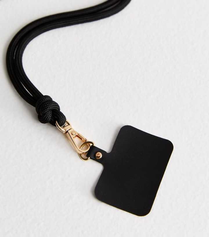 Black Adjustable Crossbody Rope Phone Strap New Look