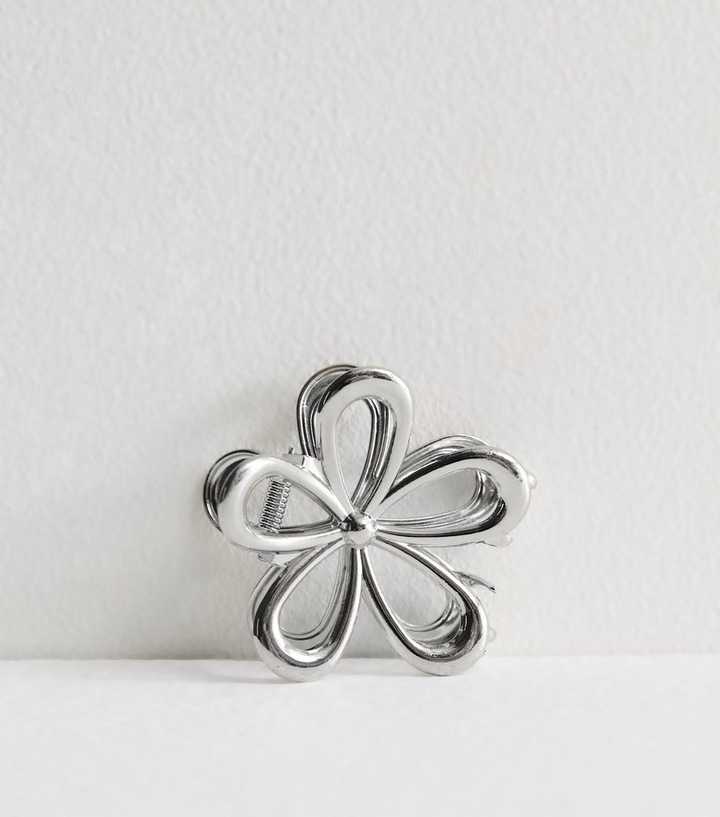 Silver Metal Flower Hair Claw Clip