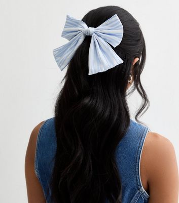 Blue Stripe Bow Hair Slide New Look