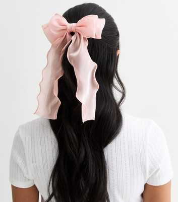 Pink Organza Bow Hair Slide