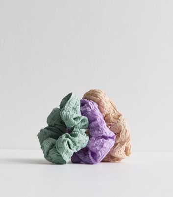 3 Pack Pink Lilac and Green Textured Scrunchies