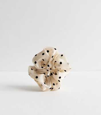 Cream Spot Print Organza Oversized Scrunchie