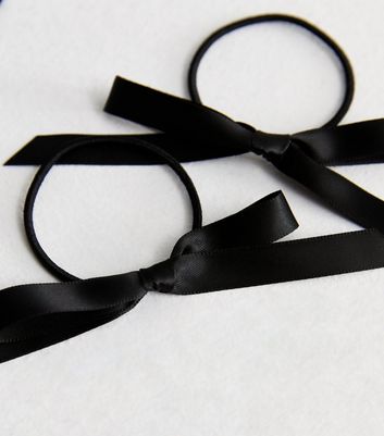 4 Pack Black Satin Bow Hair Bands New Look
