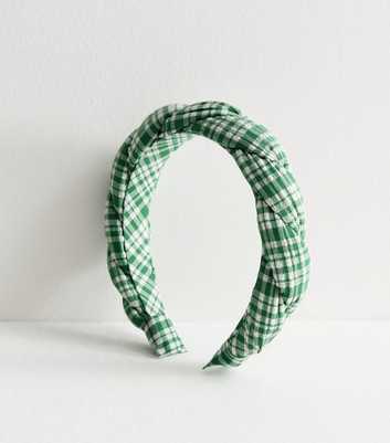 Green Gingham Twist Padded Headband
