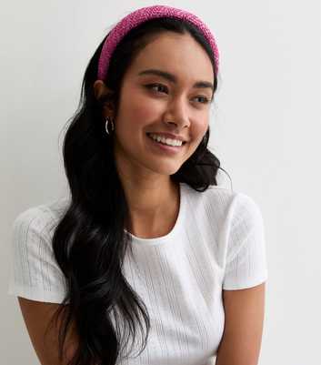 Bright Pink Padded Straw Headband